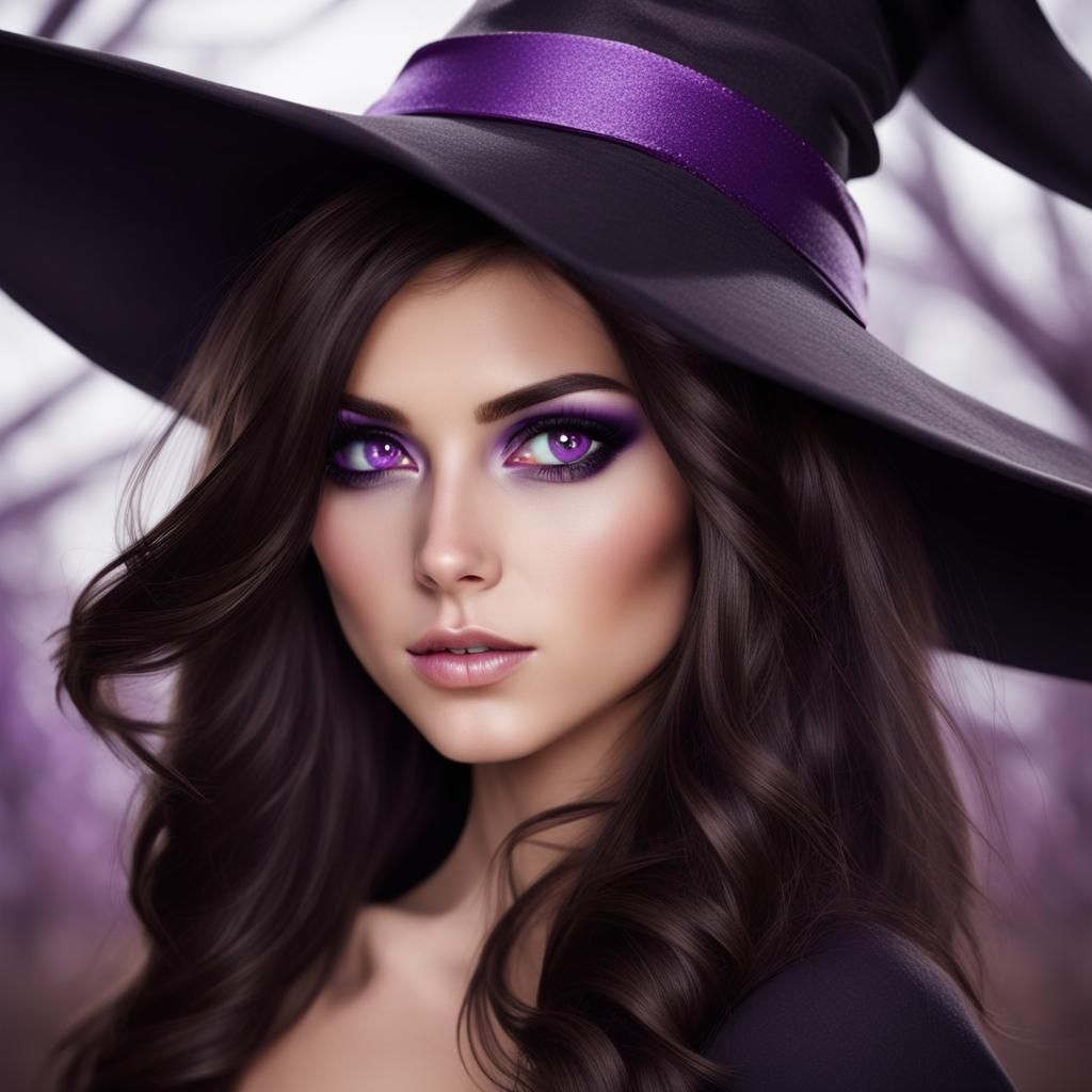 Enchanting Witch Portrait with Purple Eyes