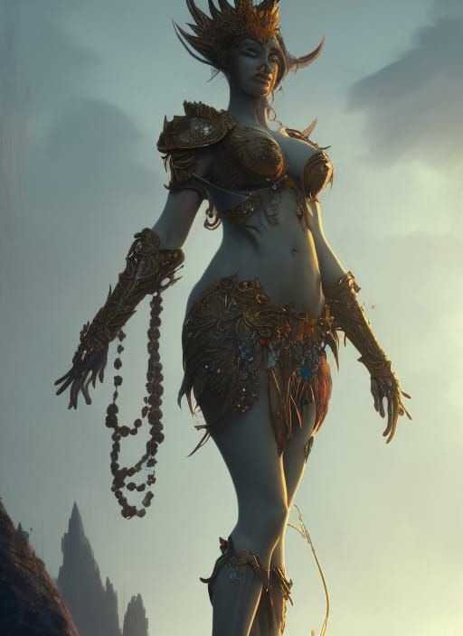 Detailed Amazonian Character Design with Volumetric Lighting