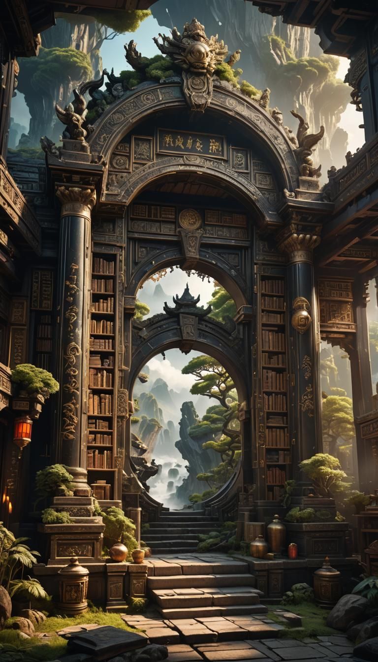 Epic Yin Yang Book Portal Digital Matte Painting