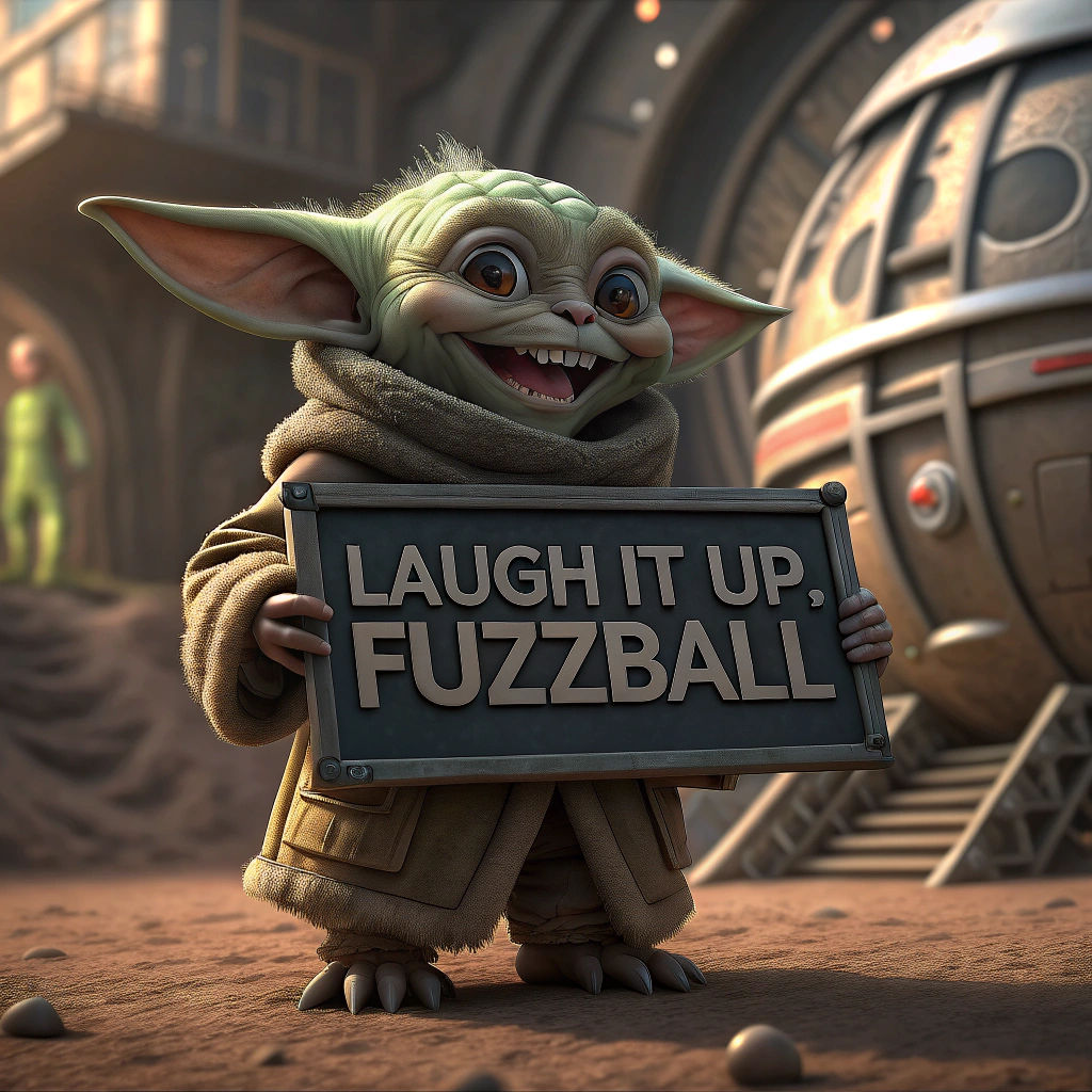 Baby Yoda in Retro Sci-Fi Scene, 3D Animation