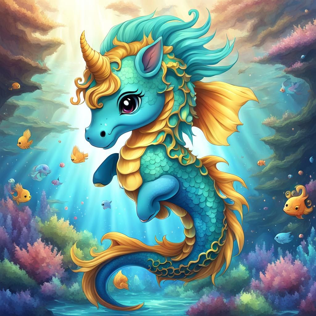 Chibi Hippocampus in Colorful Anime Style