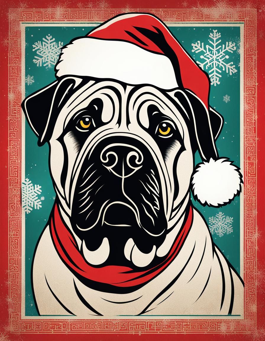 Sharpei in Santa Hat: 1950s Abstract Poster