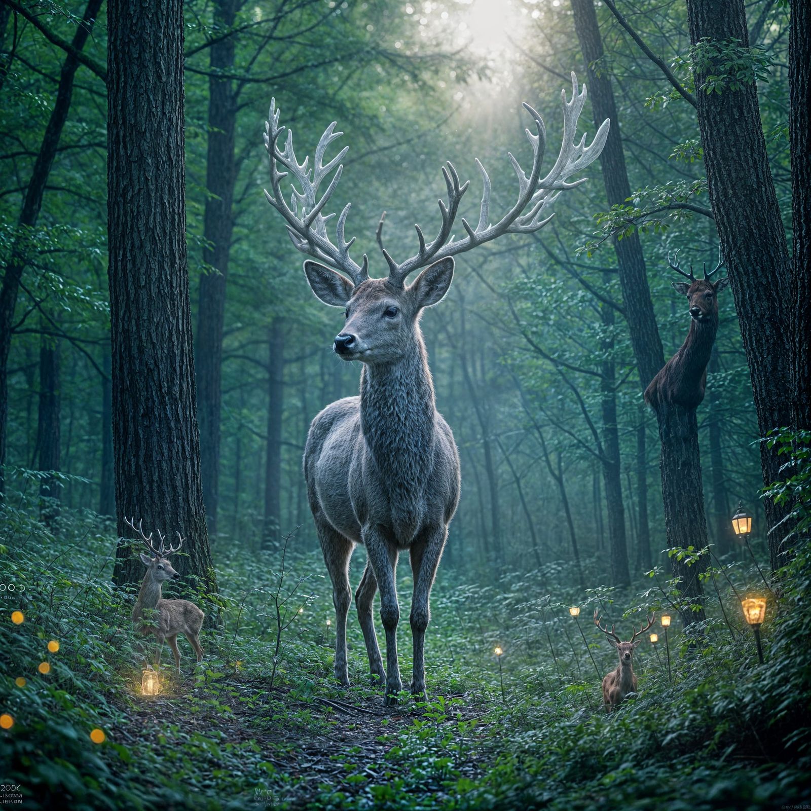 Mystical Crystal Deer in Moonlit Forest