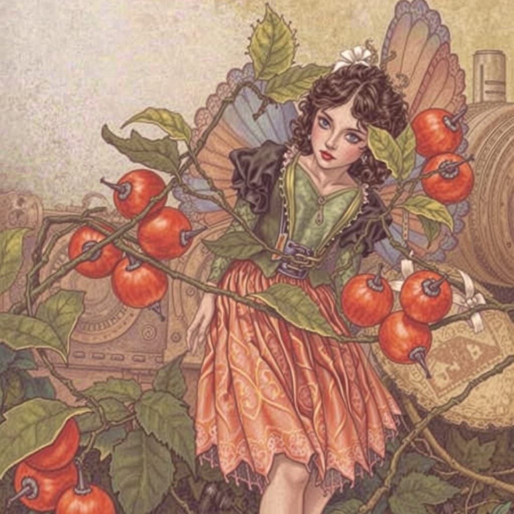 Victorian Fairy with Steampunk Engine in Brambles