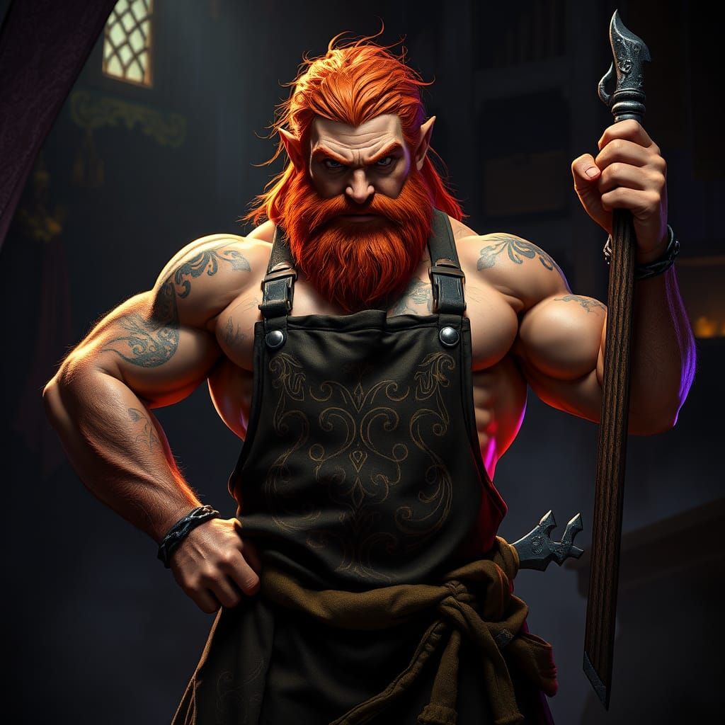 Heroic Dwarf Blacksmith in Mystical Art Nouveau Style