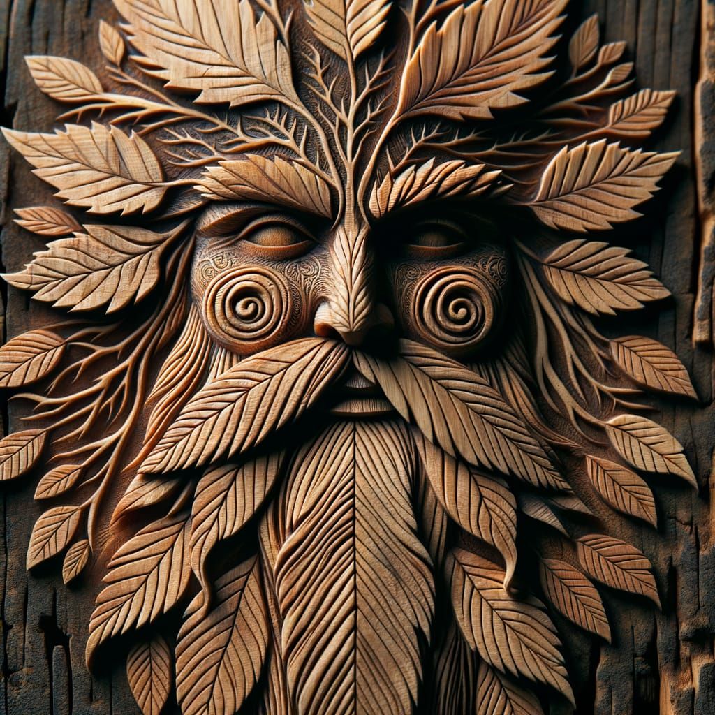 Hand-Carved Wooden Pendant: Forest Spirit in Wood Sculpture