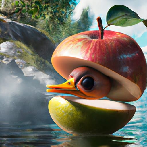 Apple Transforming into Duck: Detailed Matte Painting