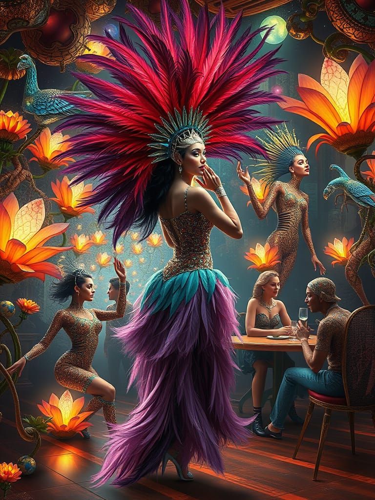 Cabaret Dancer in Sacred Geometry, Maximalist Art Style