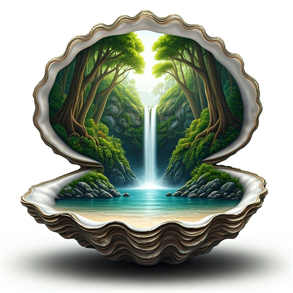 Dreamy Beach Scene with Hidden Forest Oasis