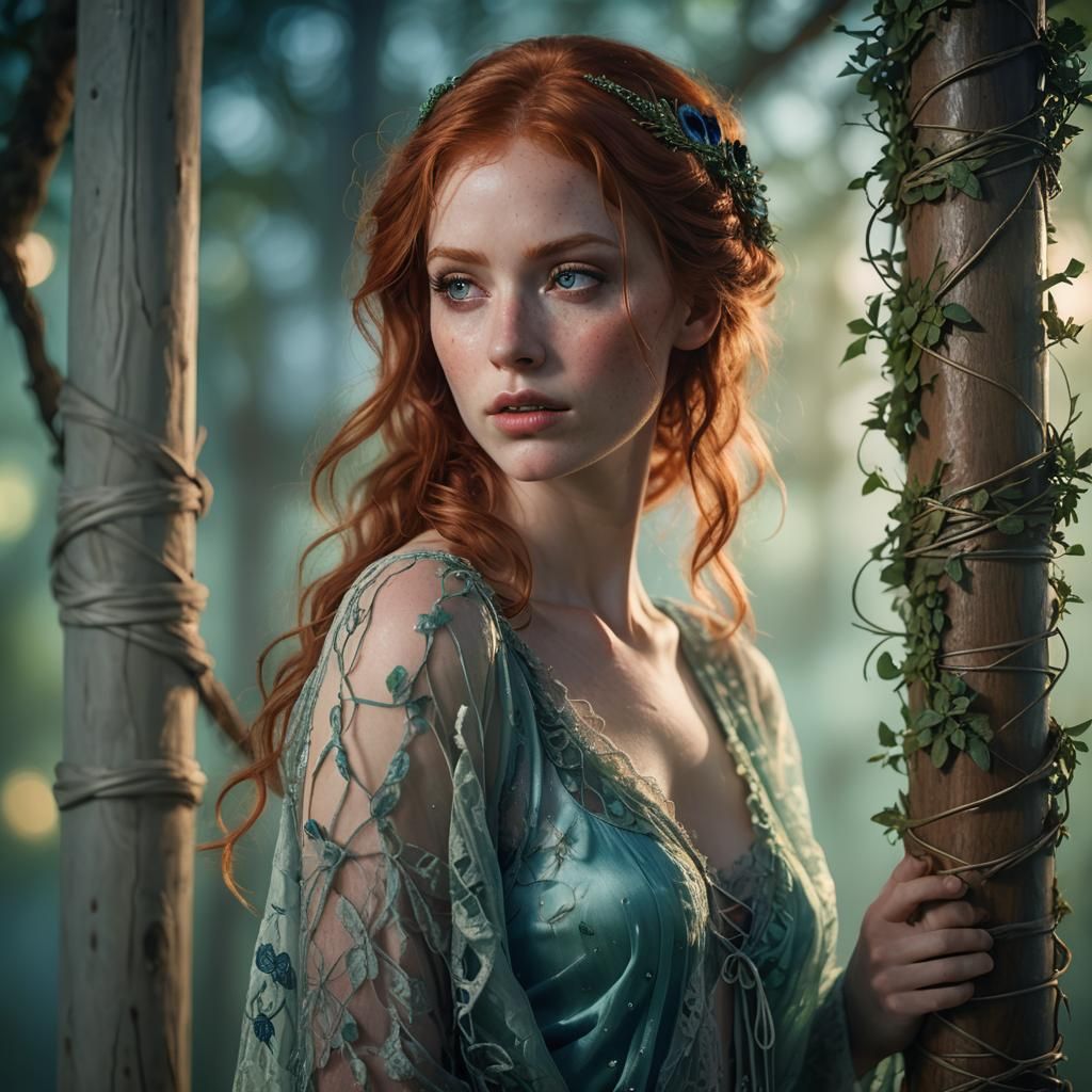 Redhead in Lacy Nightgown: Hyperrealistic Concept Art