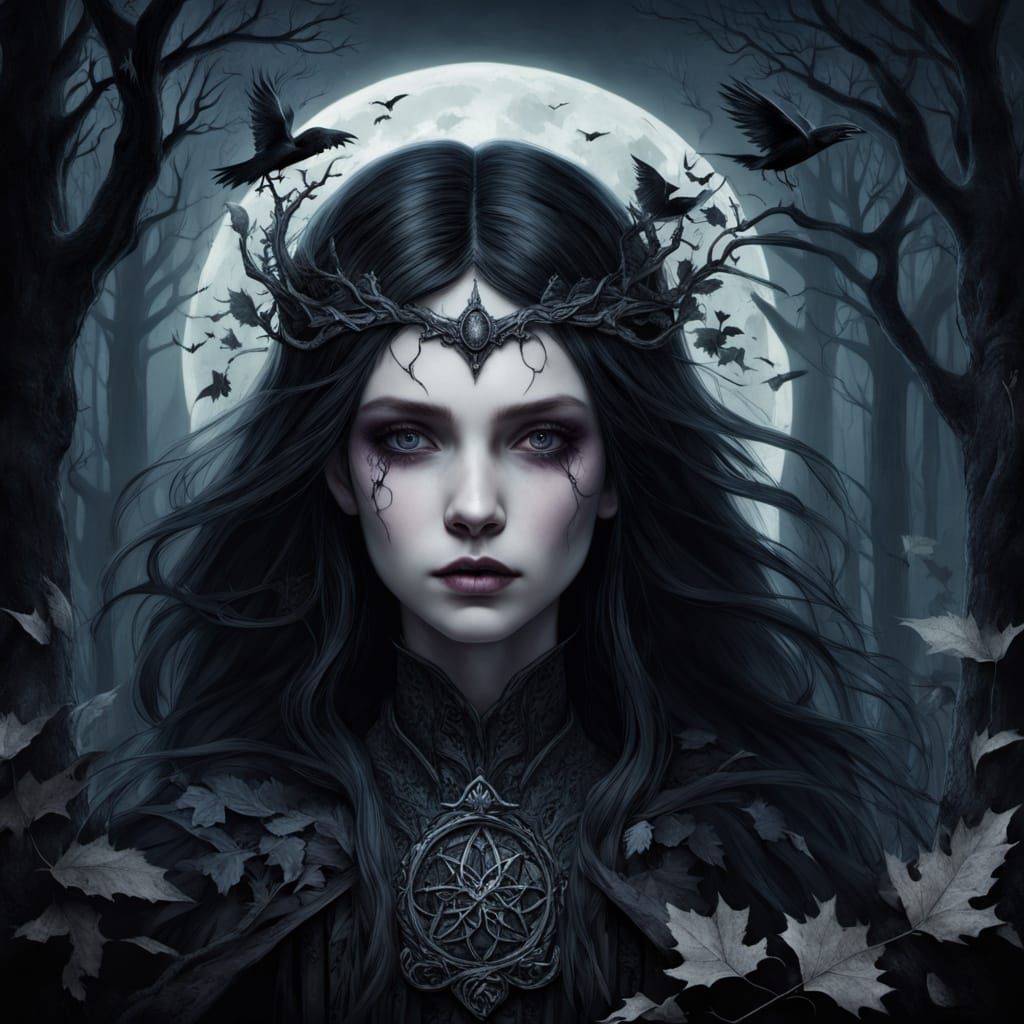 Ethereal Gothic Witch Portrait in Dark Fantasy Style