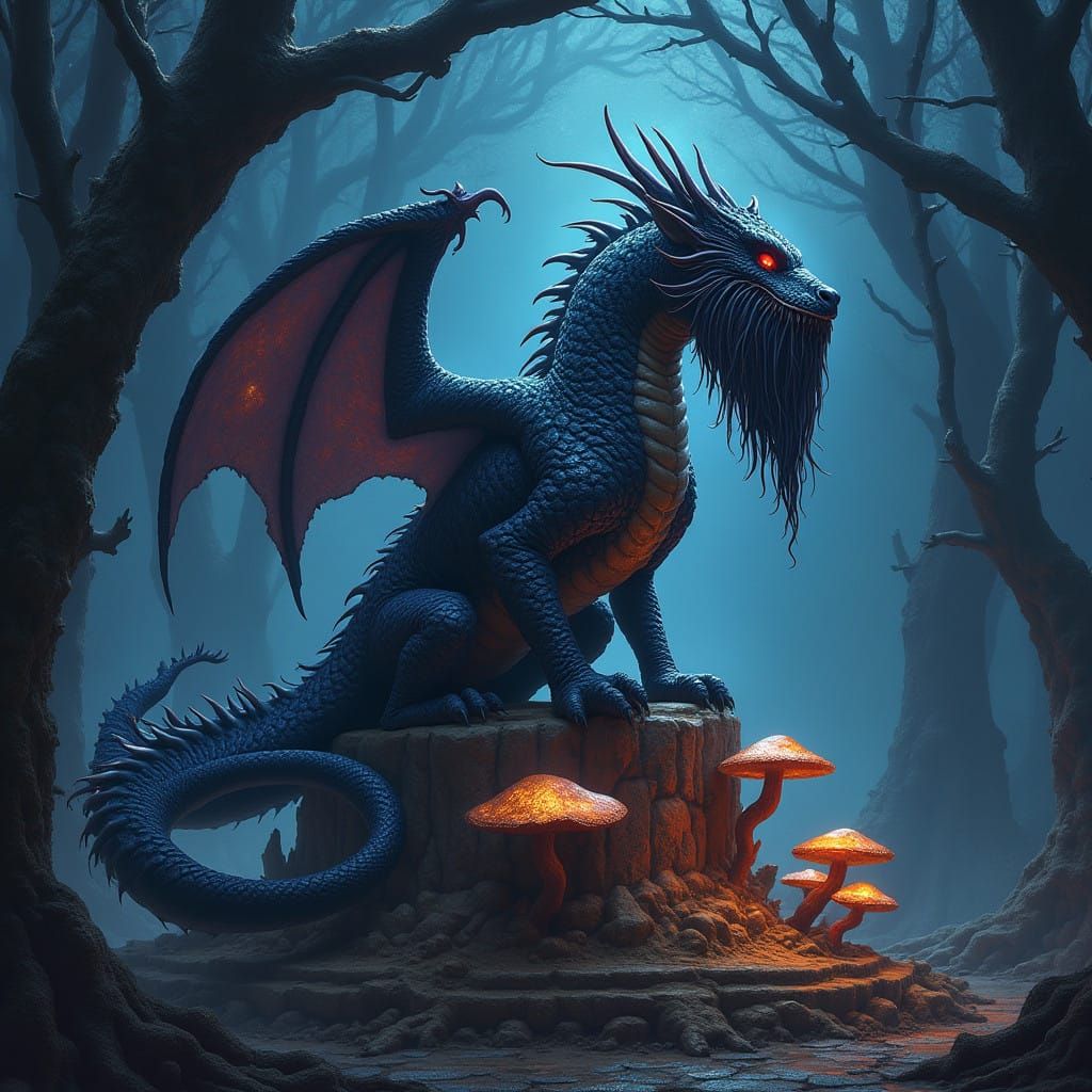 Majestic Death Dragon in Haunting Cosmic Landscape