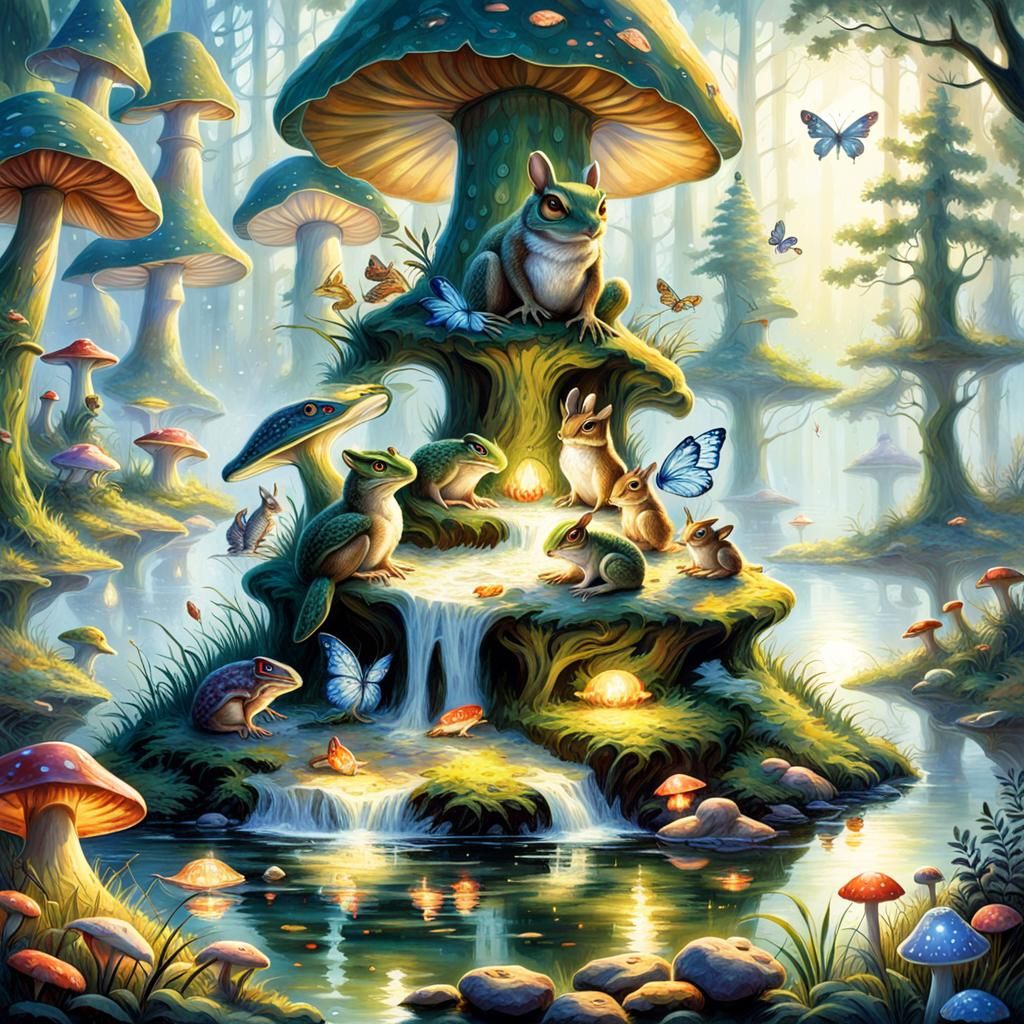 Cartoon Animals Celebrate Summer in Fantasy Forest