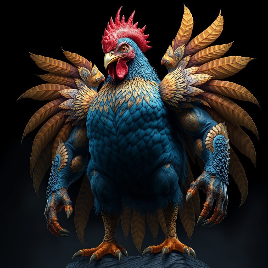 Heroic Cyclopean Chicken Hybrid in Iridescent Blue and Gold