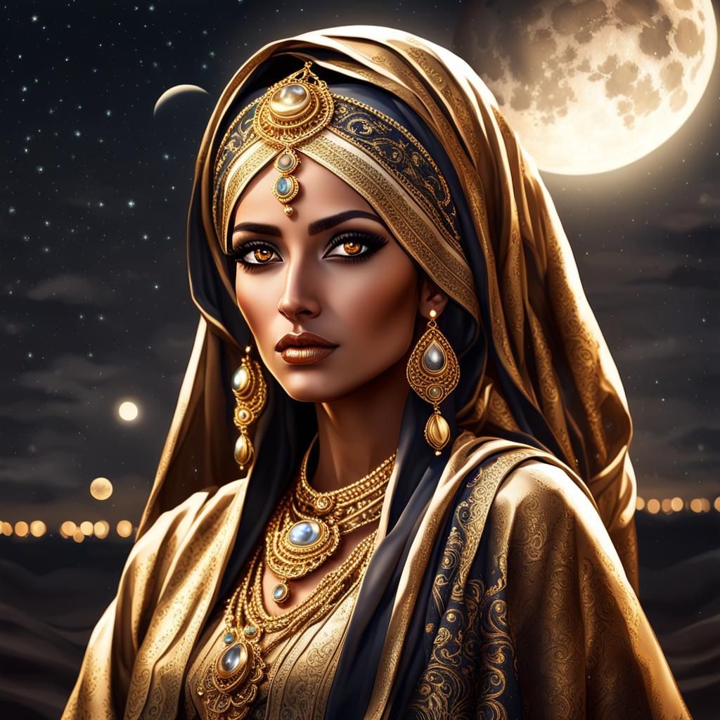 Arabian Woman in Moonlight: Detailed 3D Art