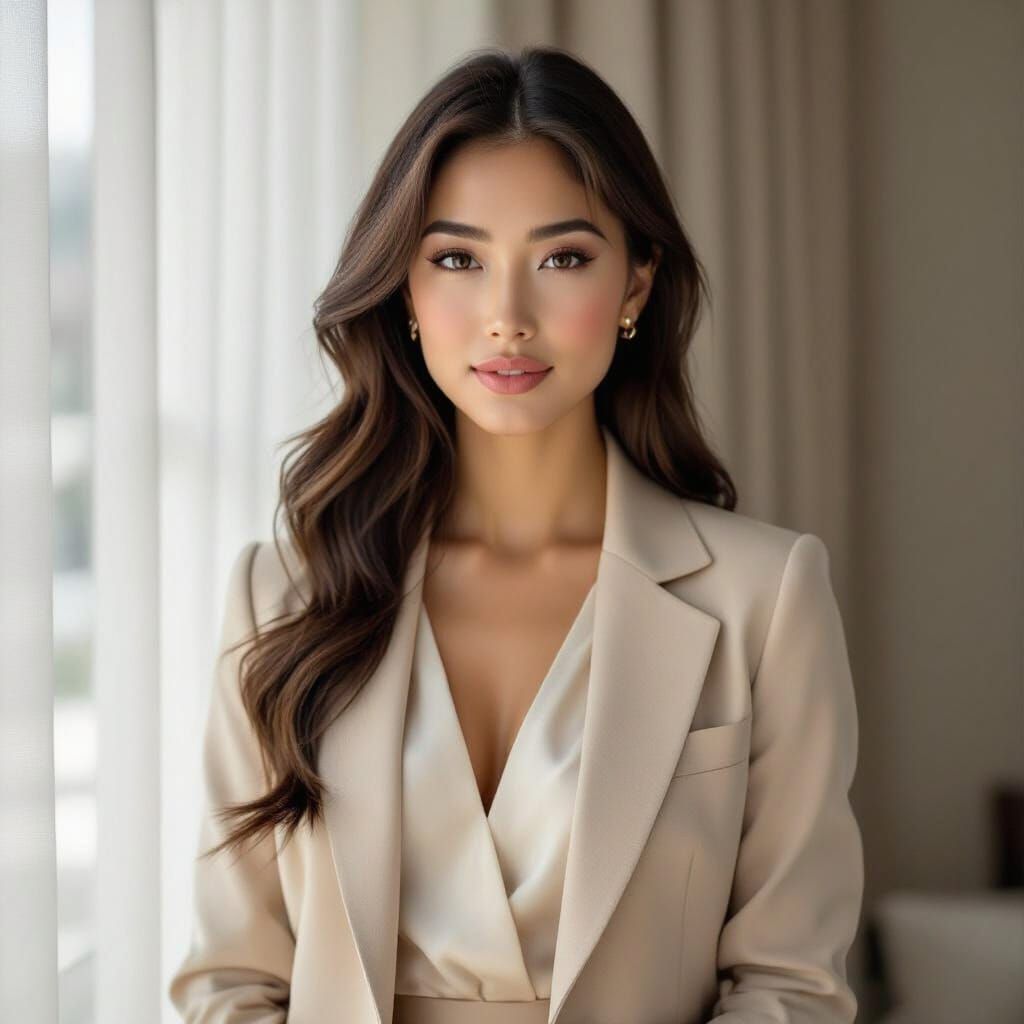 Elegant Portrait of a Korean-American Girl in Realistic Styl...