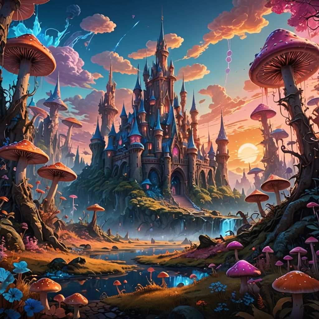 Luminescent Mushroom Fantasy Landscape in Digital Art