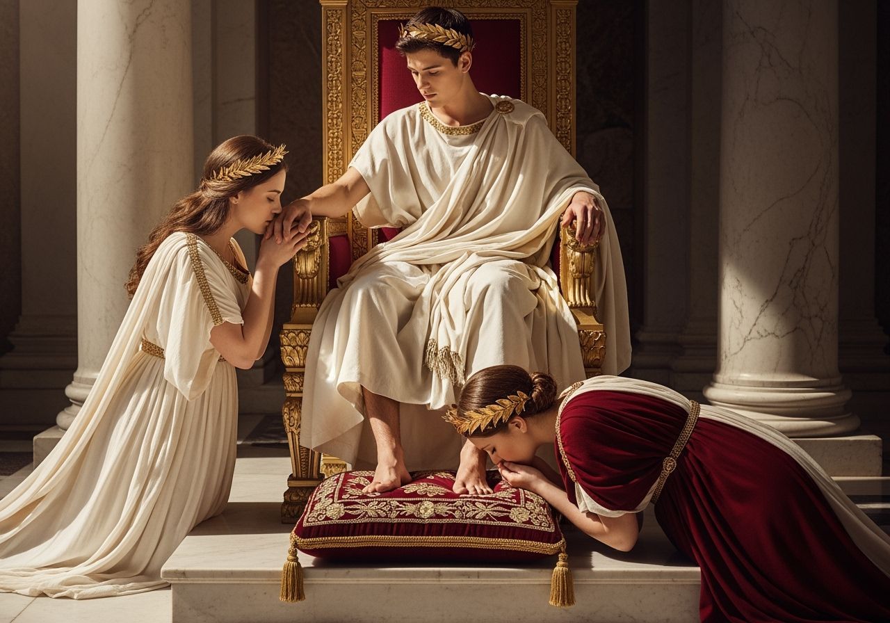 Young Emperor on Golden Throne in Opulent Setting