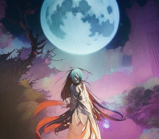 Celestial Moon Sorceress Digital Painting
