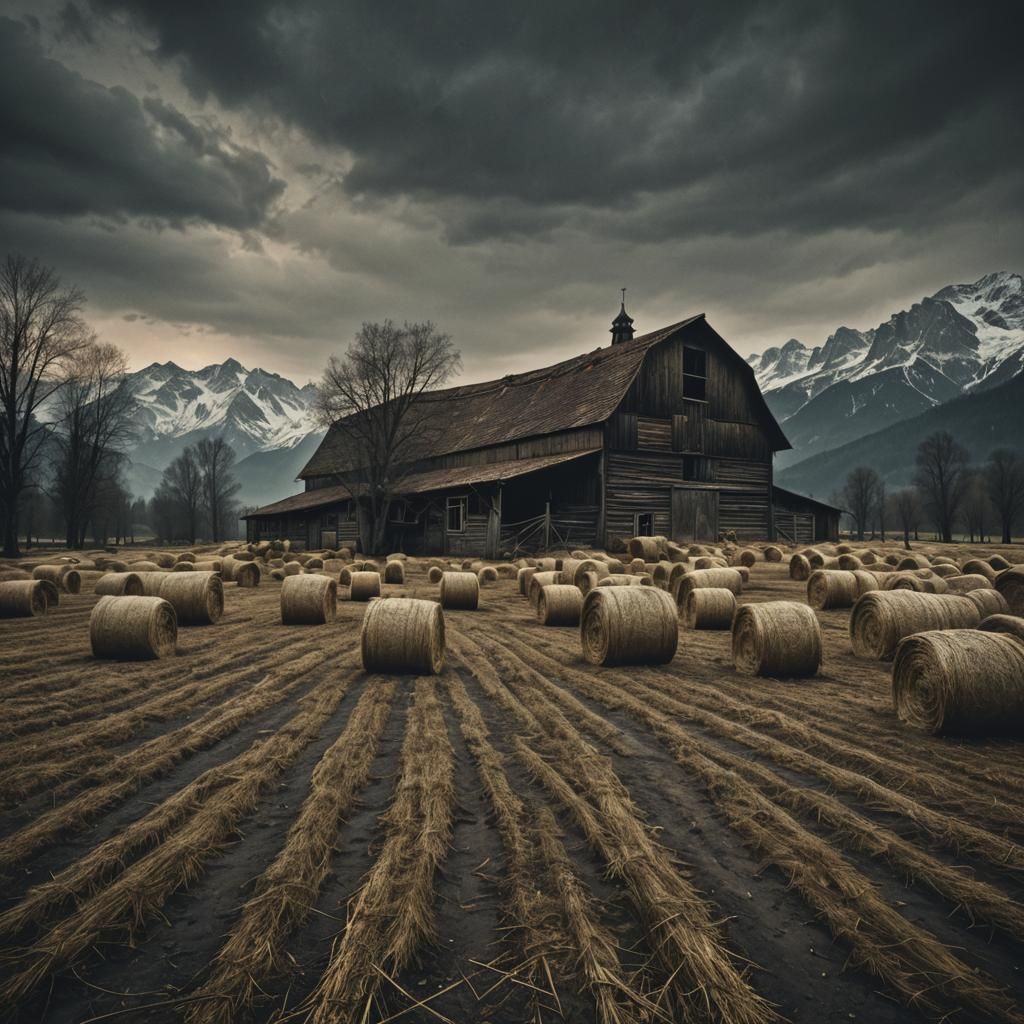 Hay Barn Drifts to Alps in Gothic Horror Style