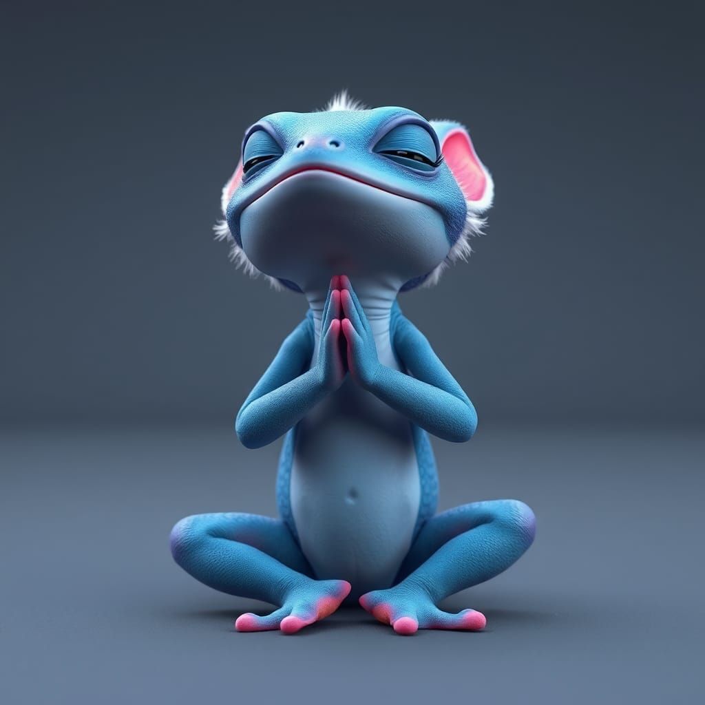 Meditative Gecko in Pixar-Inspired Photorealistic Style