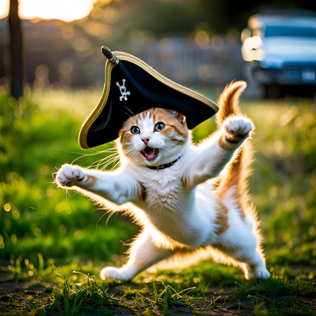 Pirate cat in the middle of a "Rawr!"