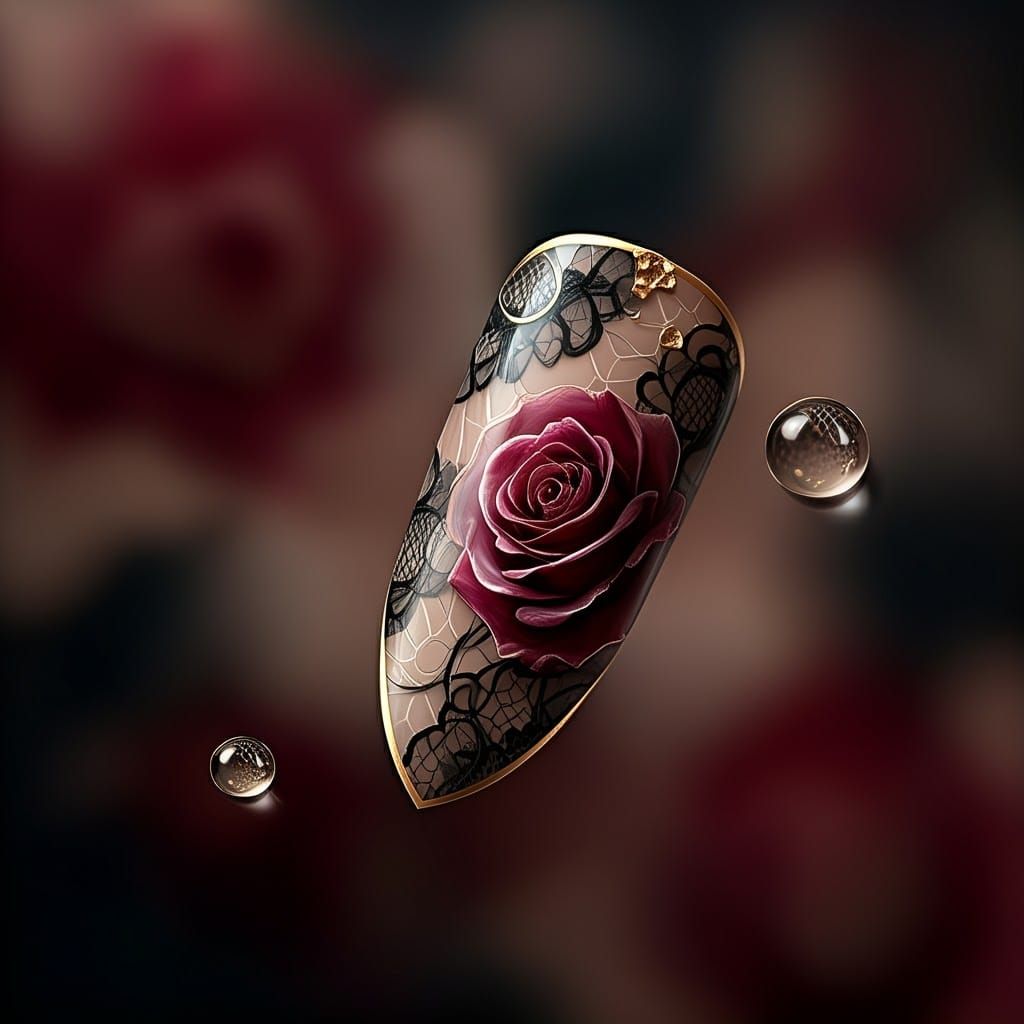 Elegant Lace and Rose Nail Art Design
