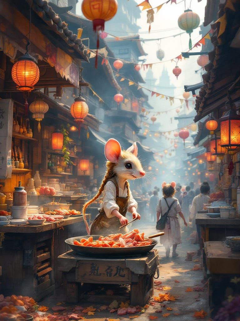 Lively Anime Marketplace with Beastfolk Vendor