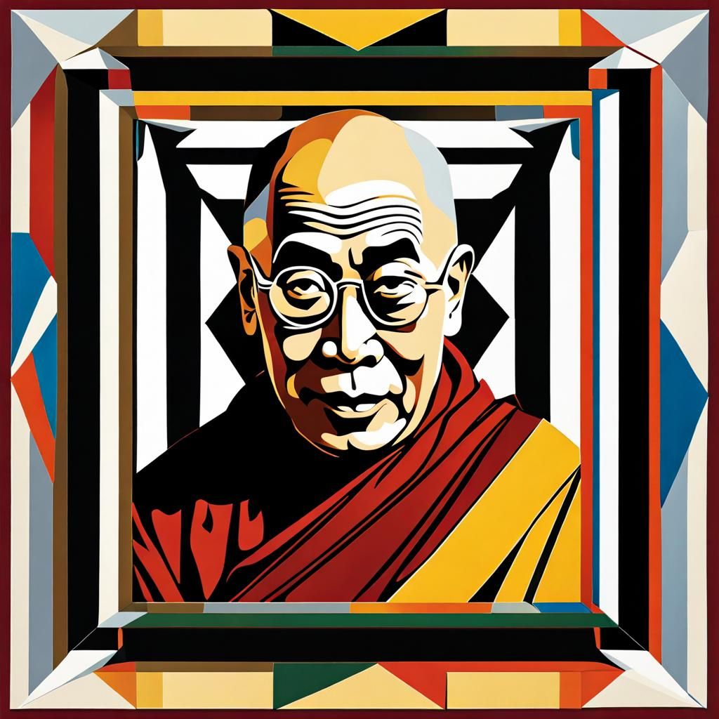Cubist Surrealist Dalai Lama Digital Illustration