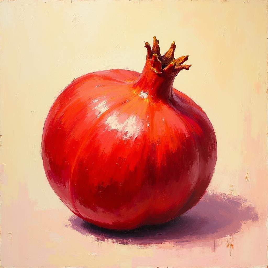 Majestic Pomegranate in Impasto Oil Paint Style