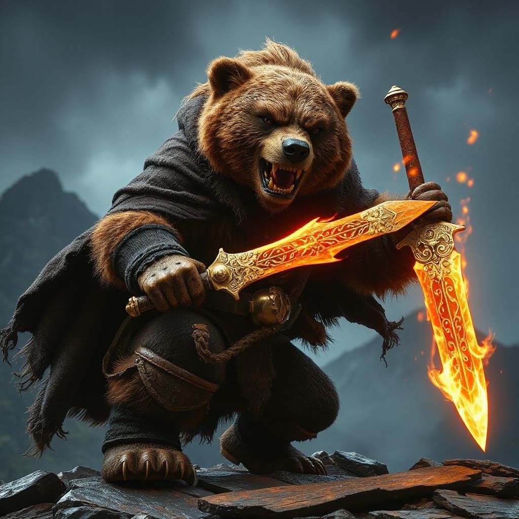 Furious Bear RGP Warrior in Epic Fantasy Storm