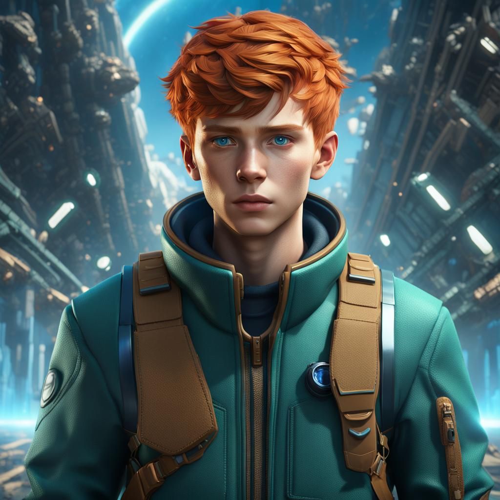 Futuristic Ginger Teen in Flight Suit Concept Art