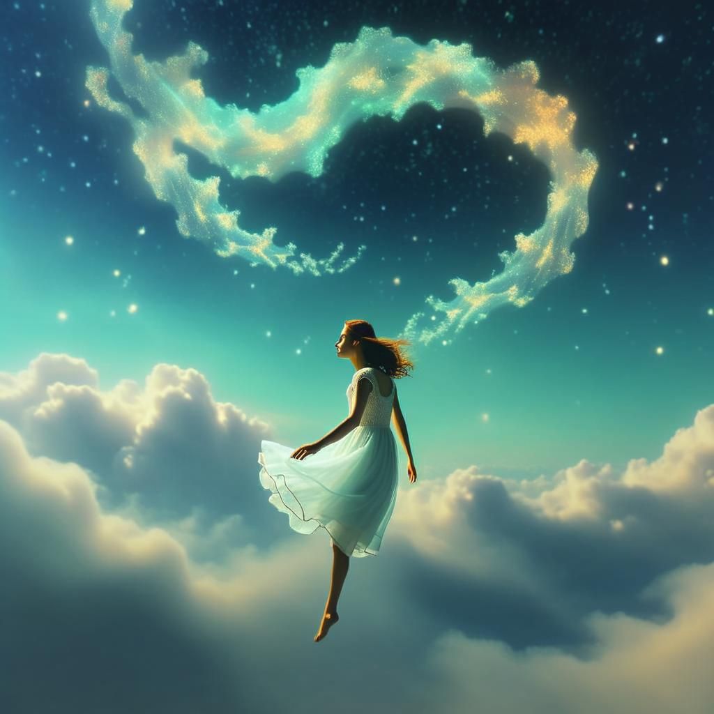Ethereal Figure Floating in Starry Night Sky