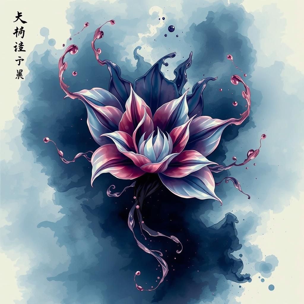 Ink Bottle Creates Sumi-e Flower