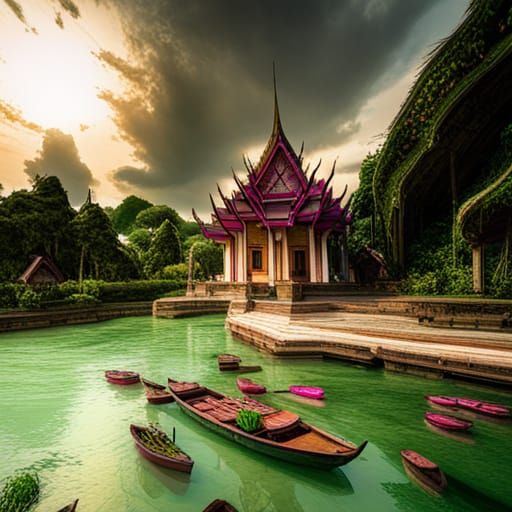 Ancient Thailand Splash Art in Neo-Primitivism Style