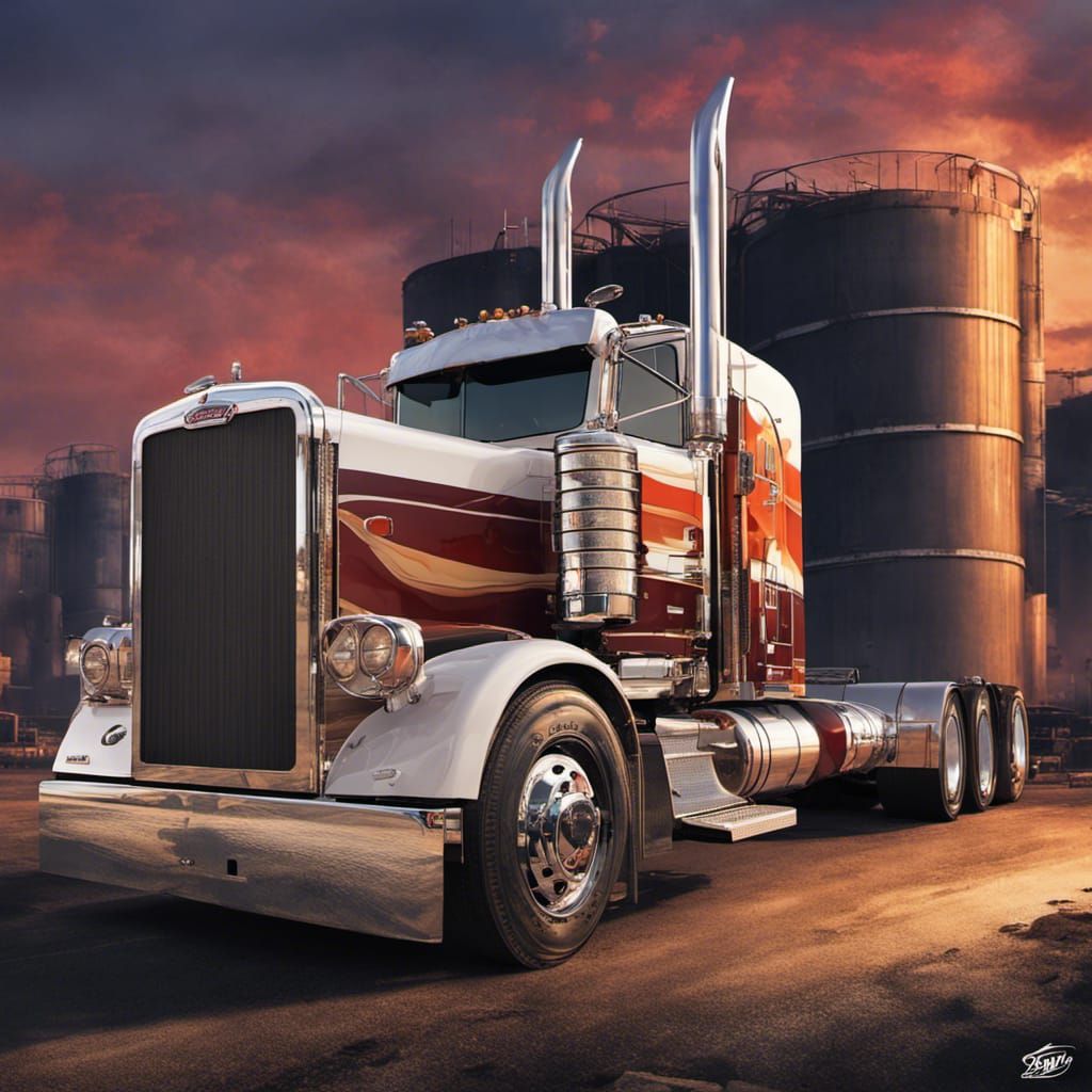 Peterbilt 379 Semi at Sunset: Detailed Matte Painting