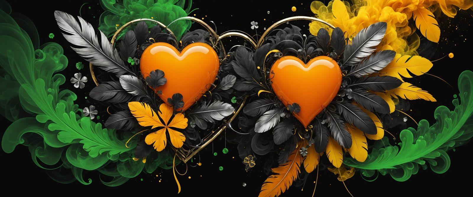 Orange Heart with Feathers and Clover in 3D Shading