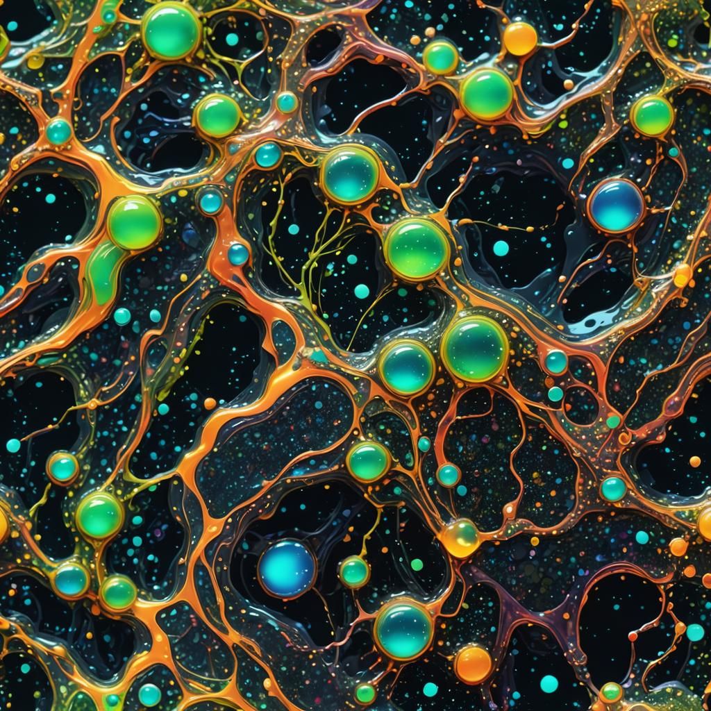 Glowing Glitter Slime Macro Shot in Bioluminescent Style