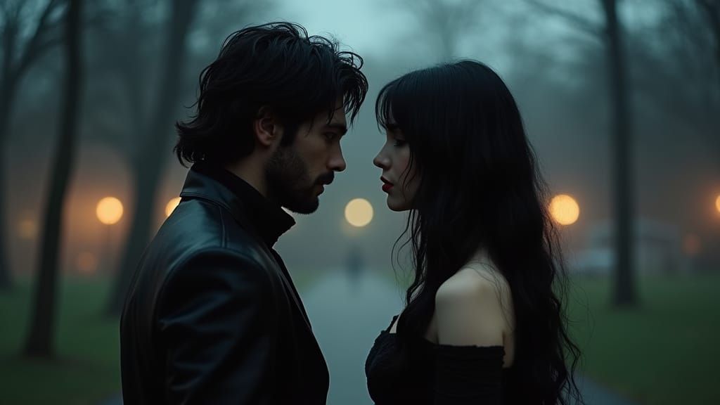 Seductive Woman in Shadows, City Park at Dusk