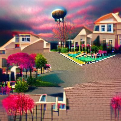Surreal Distorted Suburban Dreamscape