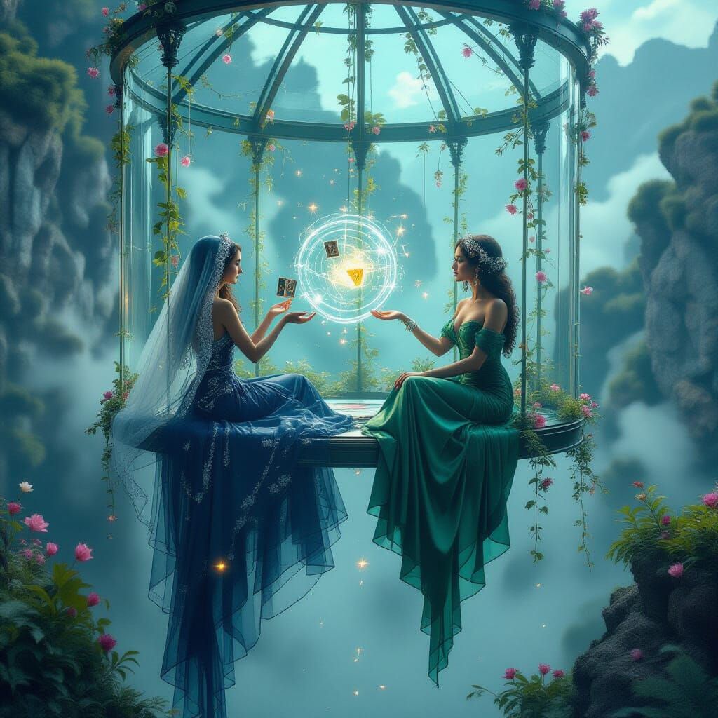 Fantasy Sorceresses in Floating Conservatory