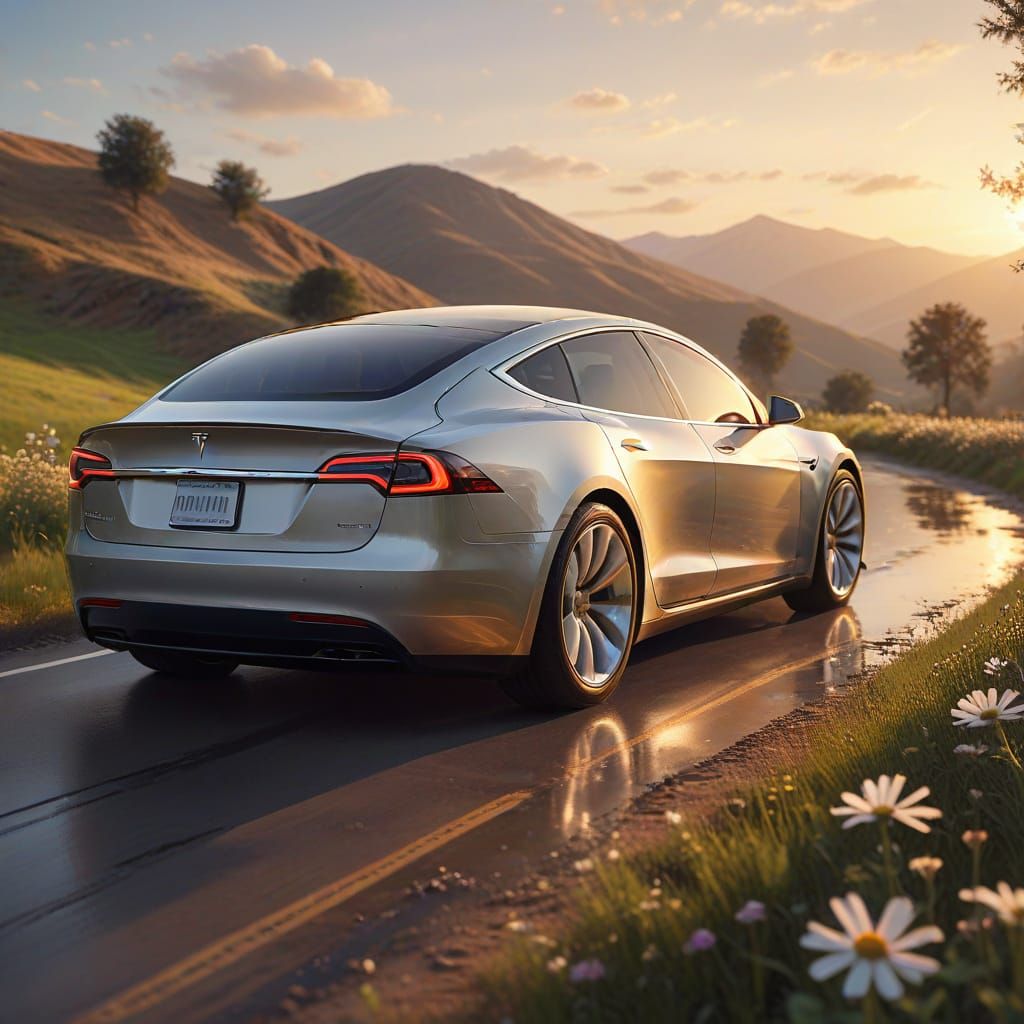 Luxurious Tesla Car Adorned with Intricate Silver Filigree