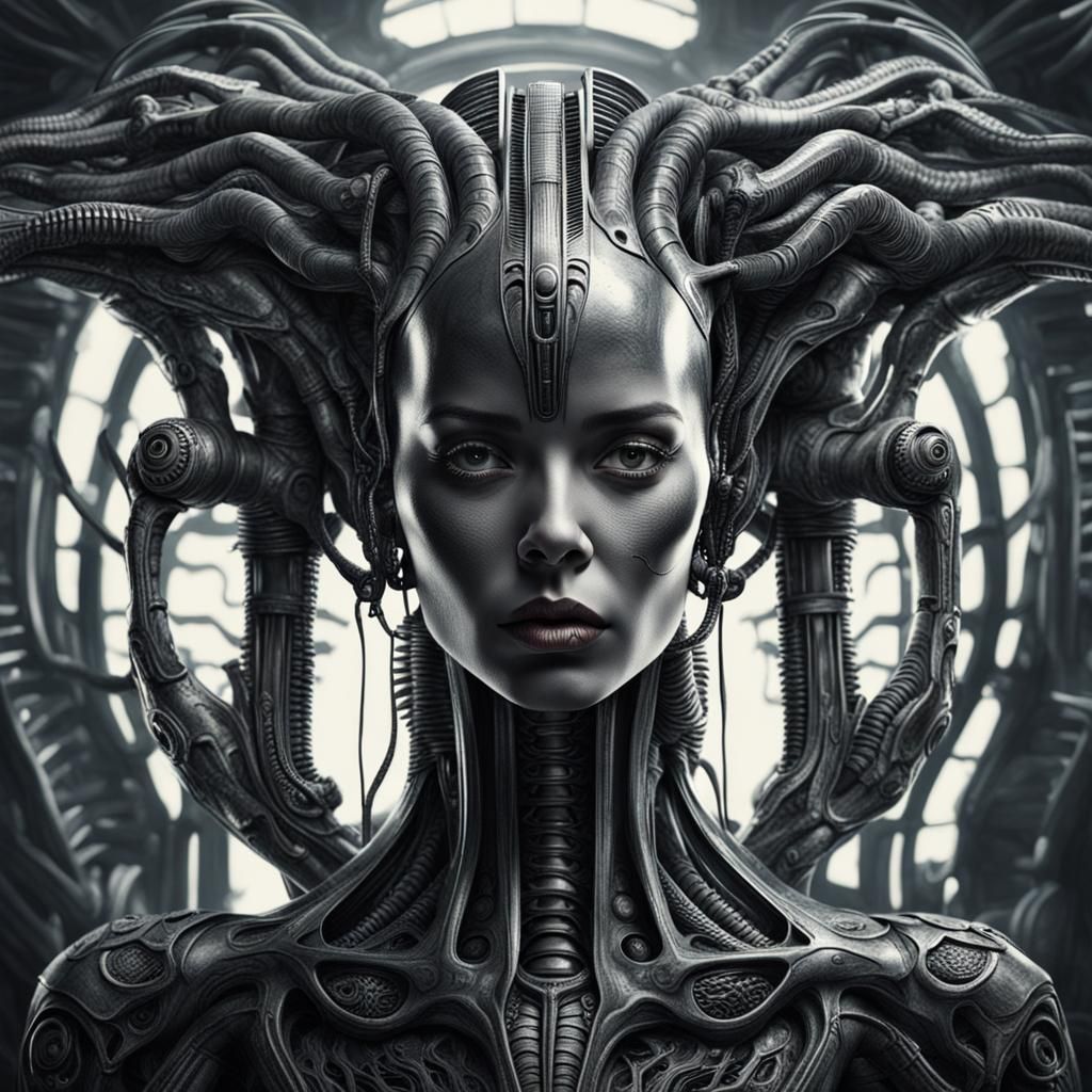 Biomechanical Woman in Dark Surreal Style