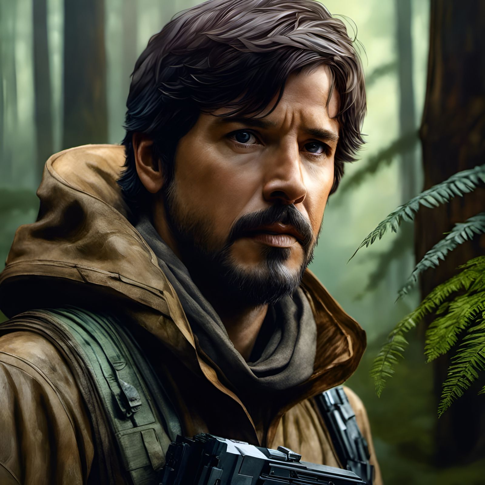 Cassian Andor Portrait on Endor in Digital Painting Style