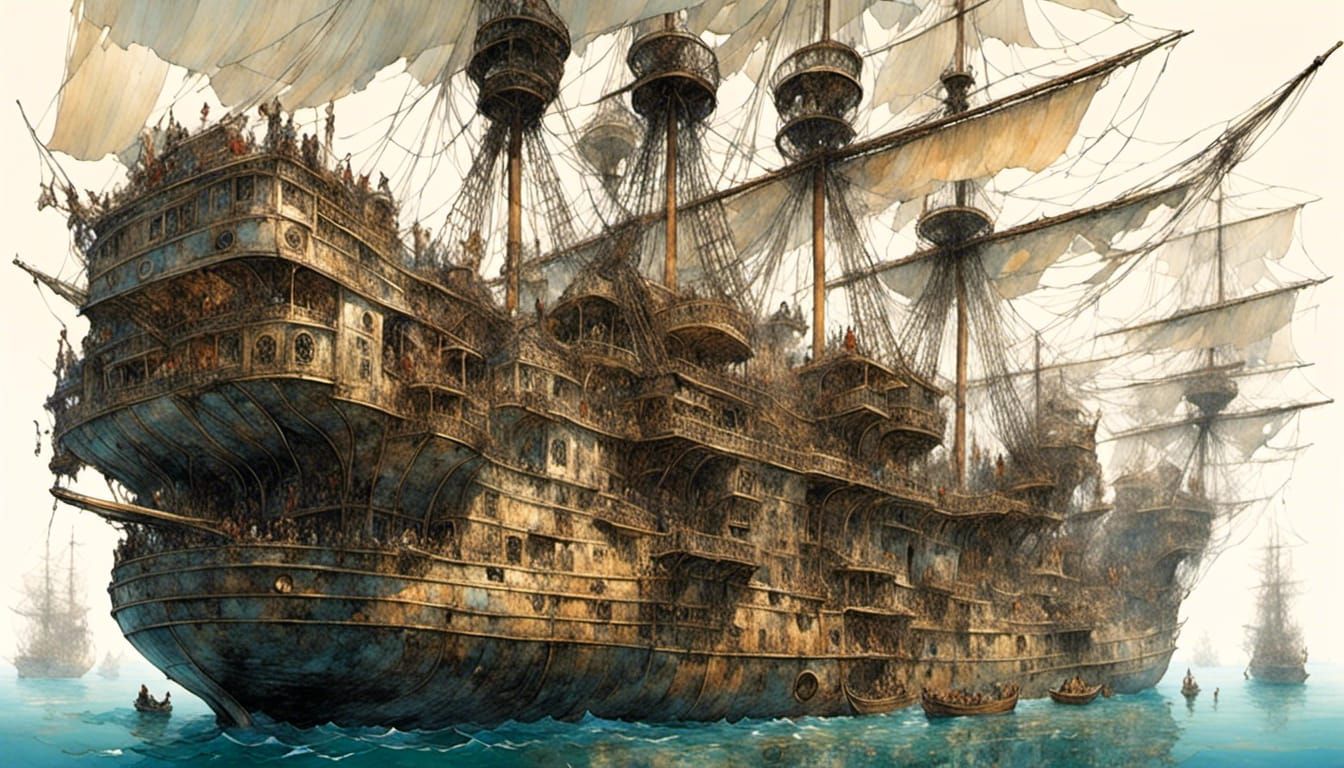 Floating Pirate Ship City on the Sea