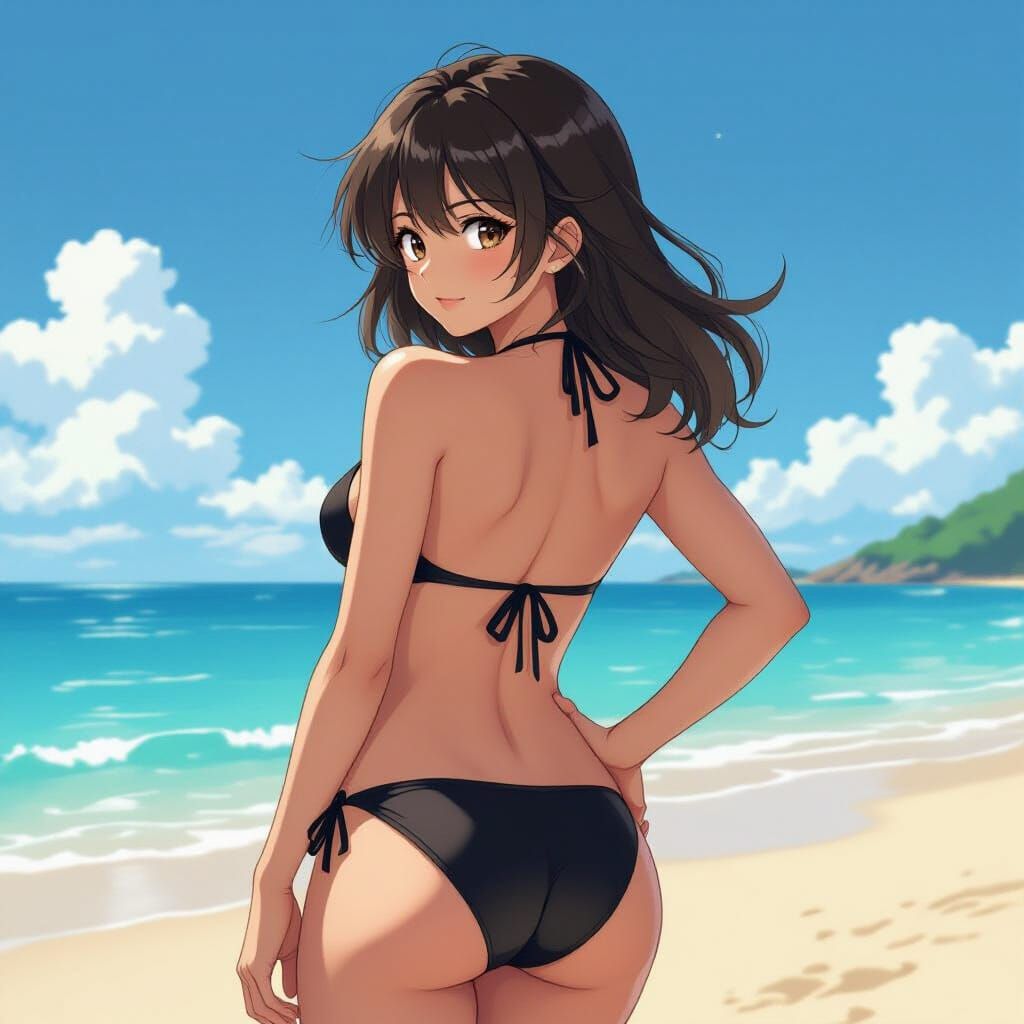 Anime Woman in Bikini on Beach