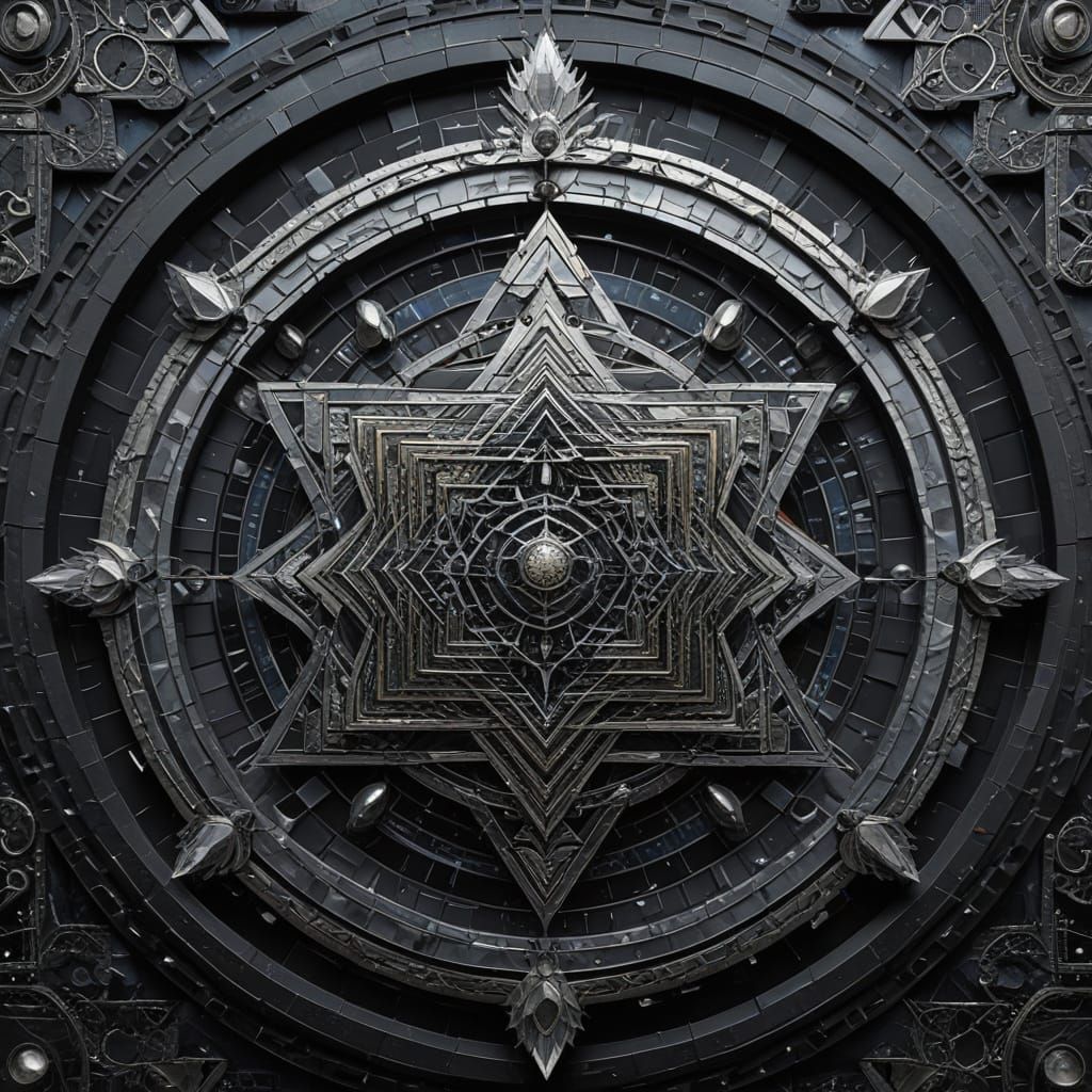 Holographic Sri Yantra Mosaic Inlay in Digital Art Style