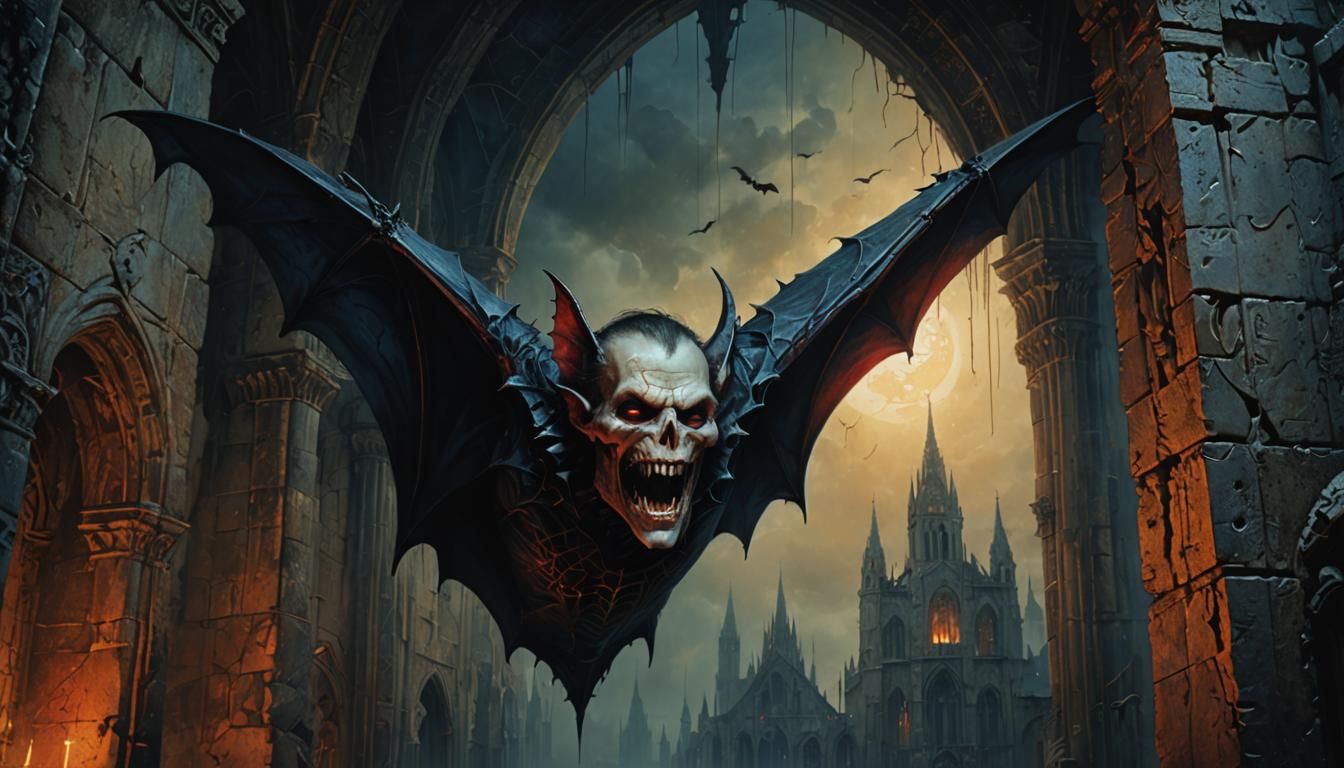 Eerie Vampire in Ruined Cathedral: Gothic Dark Fantasy Art