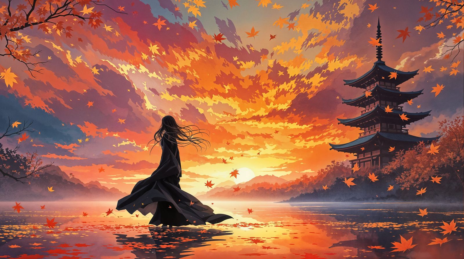 Autumn Goddess in Japanese Art Style