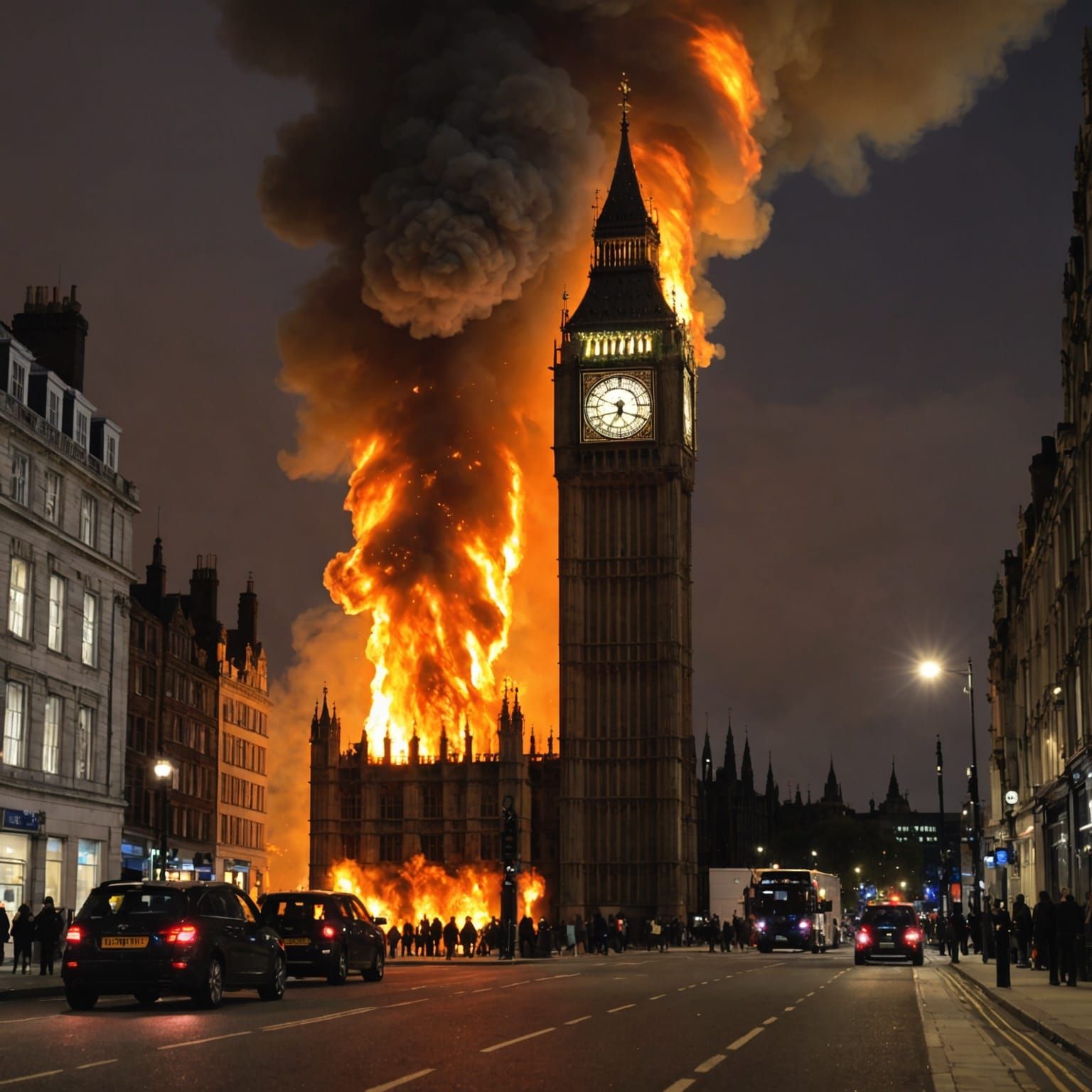 Big Ben on Fire in Futuristic London